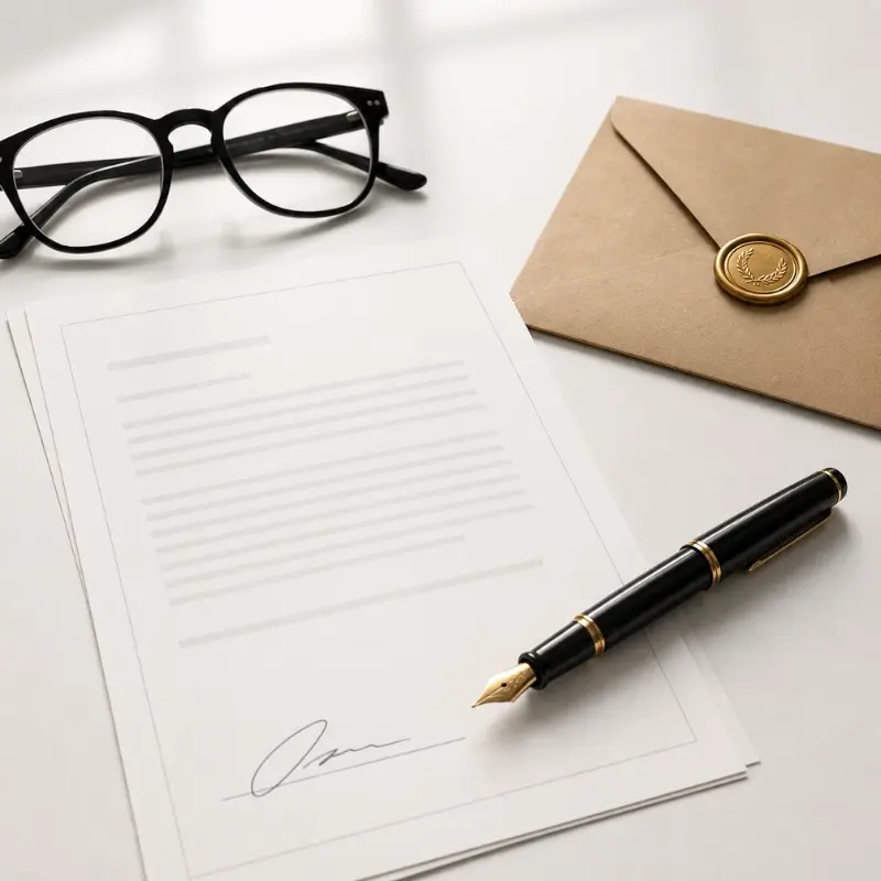 private label eyewear IP protection — signed NDA contract with pen and eyeglass frames on white desk