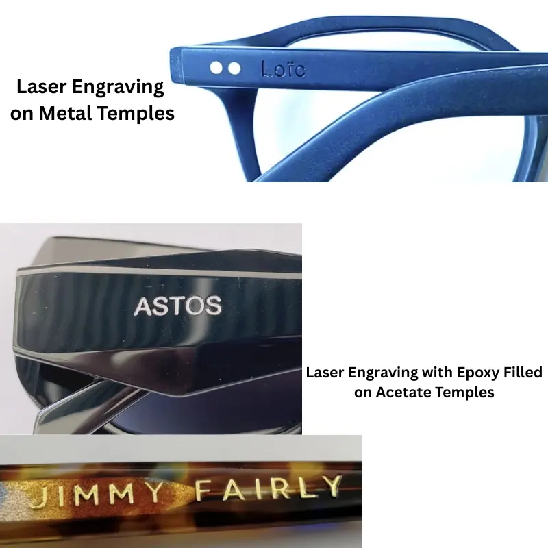 Laser Engraving Eyewear Logo on Metal and Acetate