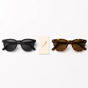 signs eyewear brand ready to switch to acetate — TR90 matte black frame beside premium tortoiseshell acetate frame with upmarket brand signal