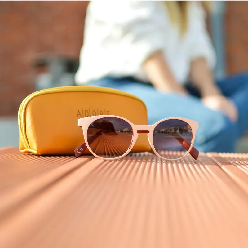 TR90 sunglasses with care kit — microfiber cloth and case, manufacturer's maintenance guide for brands