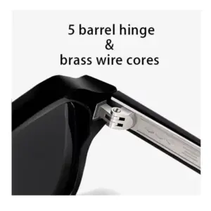 TR90 sunglasses temples with standard, spring, and molded-in hinge construction side by side
