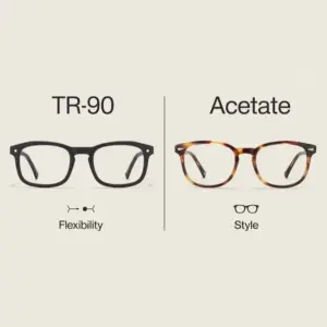 TR90 sunglasses frame beside acetate frame — material comparison for eyewear brands