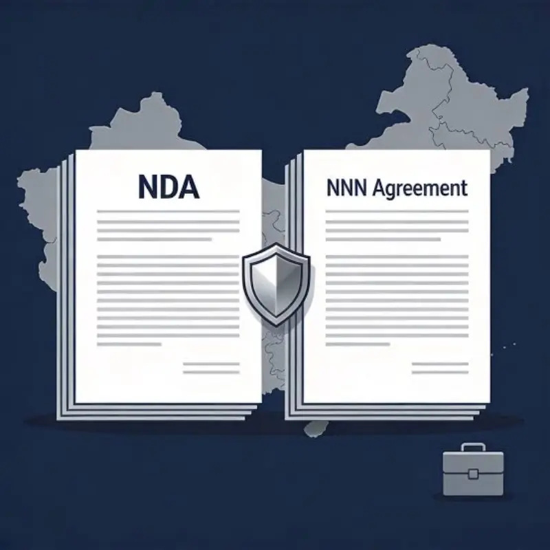 Illustration comparing an NDA and an NNN agreement side by side against an outline of China, representing IP protection when working with a Chinese eyewear manufacturer