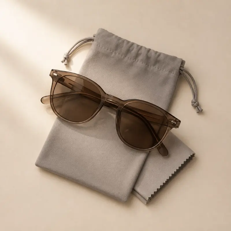 Starter eyewear packaging set with cloth and pouch