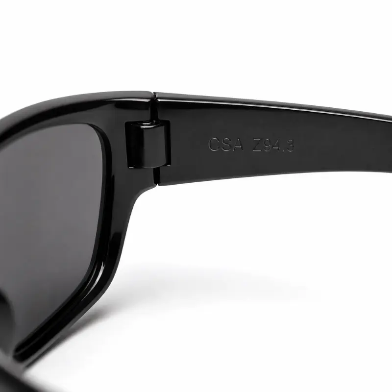 CSA Z94.3 certification mark engraved on safety sunglasses temple