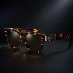 Tortoiseshell acetate sunglasses with polished bevel edges and gold hardware, illustrating the craftsmanship behind premium sunglasses pricing